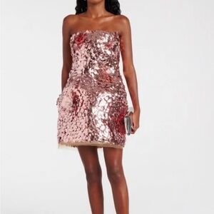 oscar de la renta metallic rouge metallic leaf cut paillette mini